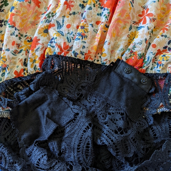 NWOT Free People Say It To Me Bodysuit Orange Floral Print Black Lace - Picture 7 of 9